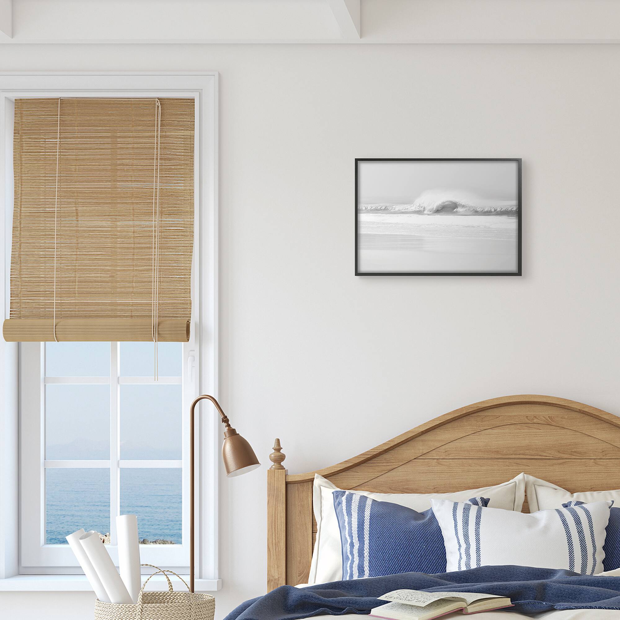 Stupell Industries Waves Crashing onto Beach Black and White in Black Frame Wall Art